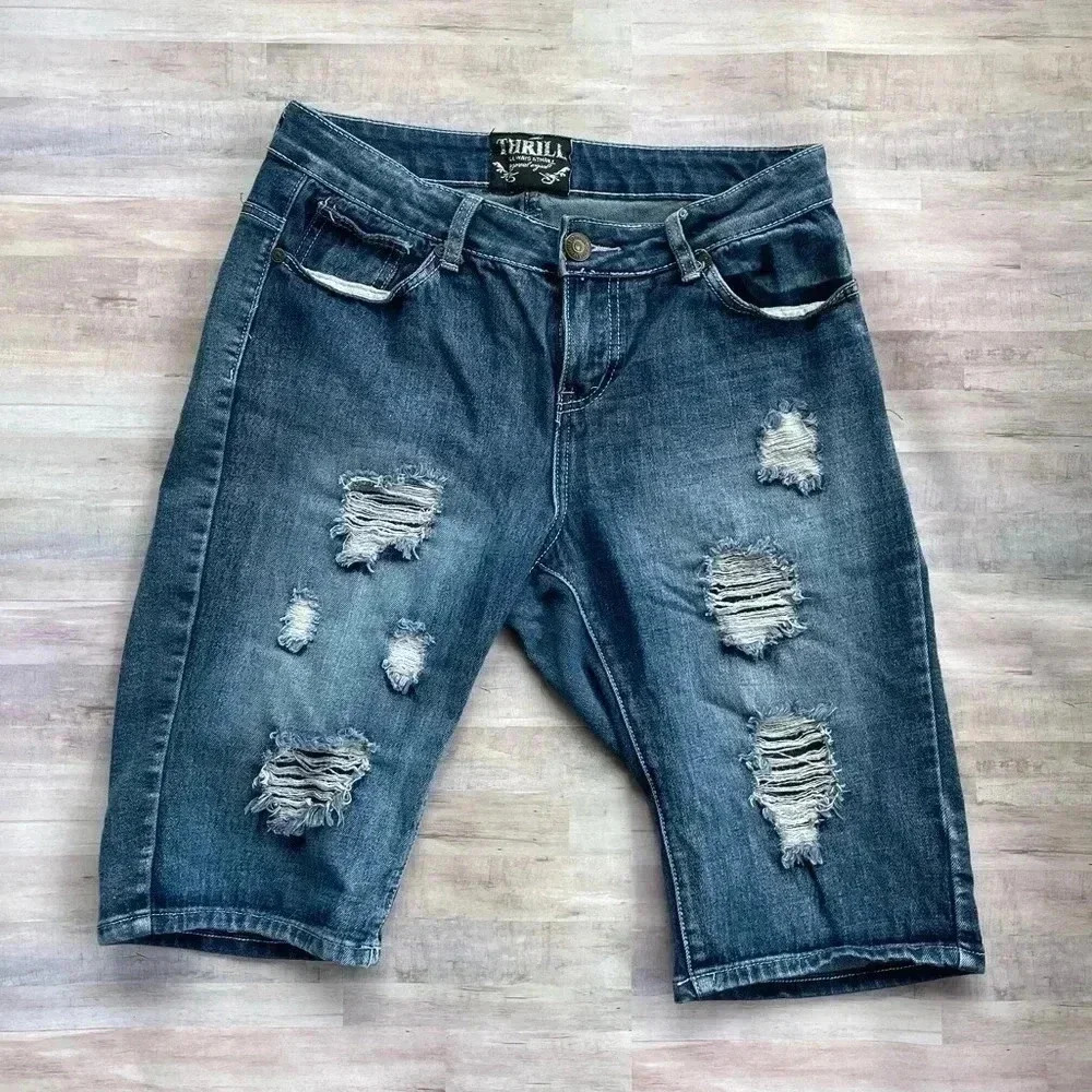 Thrill Always A Thrill Women’s‎ Frayed Bermuda Jean Shorts